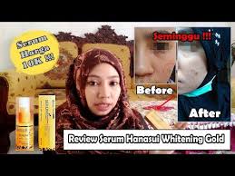 Terus di bagian badan botolnya dikelilingi sticker hanasui warna pink yg isinya keterangan produk dll. Review Serum Harga 10k Whitening Gold Hanasui Vitamin C Dan Vitamin B 3 Serum