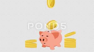 Cartoon Animation Falling Money Coins Past The Pink Piggy Bank Alpha Channel Stock Footage Money Coins Pink Cartoon Pink Piggy Bank Alpha Channel Animation