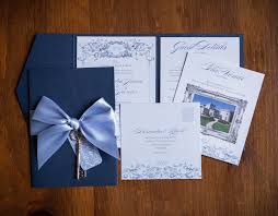 Blue Wedding Invitation With A Decorative Renaissance Style Design Navy Pocket Wallet Dusky Blue Bow Large Silver Key And P Gorgeous Invitations Invit