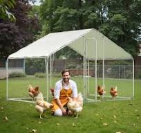 Outdoor Large Metal Walk-In Chicken Coops with Spire-Shaped Chicken Run  House for Backyard,Silver