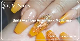 Las uñas acrilicas son extensiones que se hacen a nuestra uña natural, mezclando polvos acrílicos y un líquido. Unas Acrilicas Amarillas Y Modernas Cv Nails Supply