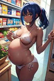Anime Pregnant Small Tits 18 Age Serious Face Blue Hair Pixie Hair Style  Dark Skin Painting Grocery Side View Yoga Bikini 3671474195345285690 