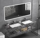 Hotel Double Sink Modern Slab Bathroom Vanity with Mirror