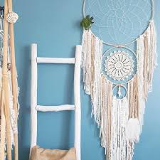 attrape reves geant boheme triple anneau decoration ethnique bohemian modele xl chambre salon napperon coquillages coraux home decor decor dream catcher