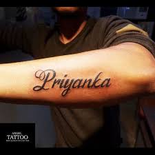 Priyanka Name Tattoo Made At Angel Tattoo Design Studio Gurgaon Name Tattoos Are Always In Trend Tattoo Font Name Tattoo On Hand Angel Tattoo Designs