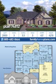 Ranch Style House Plan 74812 With 3 Bed 4 Bath 3 Car Garage Ranch Style House Plans Craftsman House Plans Ranch House Floor Plans