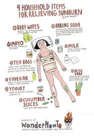 9 Common Household Items For Relieving A Sunburn Sunburn Remedies Sunburn Relief Body Hacks
