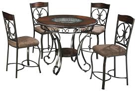Glambrey Round Counter Table And 4 Barstool Set With Metal Accents By Signature Design By Ashley At Story Lee Furniture Glass Round Dining Table Glass Dining Table Round Dining Room Table