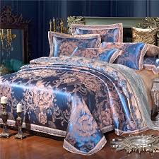 Royal Blue And Gold Royal Wedding Themed Vintage Floral 100 Cotton Satin Full Queen Size Bedding Sets Enjoybedding Com