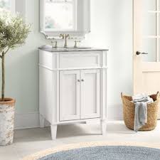 D bath vanity in pearl gray with cultured marble vanity top in white with white sink. Farmhouse Rustic 24 Inches Bathroom Vanities Birch Lane