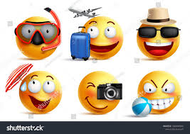 Smileys Vector Set With Summer And Travel Outfits Smiley Face Emoticons With Facial Expressions And Beach Elements For Summer Smiley Emoticon World Emoji Day