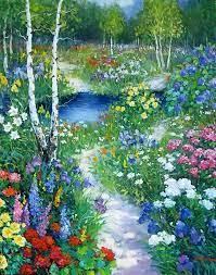 Tinyan Chan Modern Art Of China Flower Garden Drawing Garden Painting Landscape Paintings