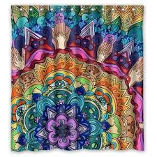 Hippy Trippy Psychedelic Theme Boho Fabric Shower Curtain Fabric Shower Curtains Mandala Shower Curtain Shower Curtain Polyester
