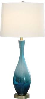 This Glass Table Lamp Comes In A Blue Ombre Finish With A White Faux Silk Shade Blue Table Lamp Blue Lamp Lamps Living Room