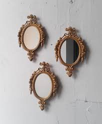Gold Framed Mirror Set Of Three In Small Ornate Vintage Frames 49 00 Via Etsy Gold Framed Mirror Antique Mirror Wall Wall Mirrors Set