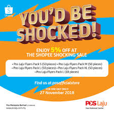 Up to 90% off at taobao, lazada and shopee! Pos Malaysia Berhad On Twitter Enjoy 5 Discount On Selected Pos Laju Flyers Pack At The Shopee Shocking Sale On 27 Nov 2018 Find Us At Posofficialstore On Shopee For More Deals