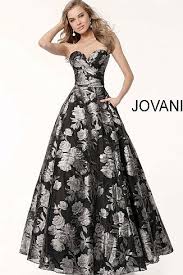 Black And Silver Formal Dresses Jovani Dress 61479 Black Silver Floral Print Long A Line Sweetheart Neckline Evening Dress Floral Evening Dresses Gowns Ball Gowns