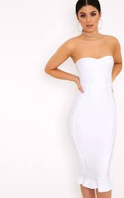 Roxina White Bandage Frill Hem Midi Dress Casual Cocktail Dress Women Dress Online Midi Dress