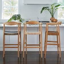 Teak And Woven Leather Bar Stool Black Wisteria Woven Bar Stools Kitchen Bar Stools Kitchen Stools
