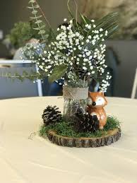 Woodland Themed Centerpiece Baby Shower Woodland Theme Baby Shower Theme Decorations Baby Shower Woodland