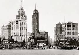 Old Detroit Skyline 1930s Seen From Detroit River Downtown 1920s Skyscrapers City Towers Black And White Historic Detroit Skyline Detroit City Detroit Downtown
