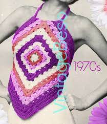 I love the look of the tiny squares and the way they are offset at a 45 degree angle with triangles around the border. Easy Top Crochet Pattern 1970s Halter Top Crochet Pattern Granny Square Quick Top Beach Party Summer Wear Watermarked Pdf Only