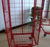 Industrial Medium Duty Folding Cargo & Storage Equipment Three-Sided Metal  Roll Cage Trolley Made of Mild Steel