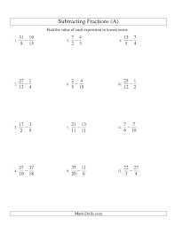Fractions Worksheet Subtracting Fractions With Unlike Denominators And Some Improper Fractions A Fractions Worksheets Adding Fractions Subtracting Fractions
