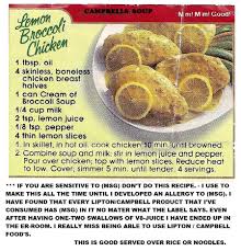 Cups fresh frozen broccoli florets or 2 cups fresh frozen broccoli florets. Campbell S Soups Lemon Broccoli Chicken Very Tasty But Not Msg Sensitive Friendly Josie No Chicken Broccoli Cream Of Broccoli Cream Of Broccoli Soup