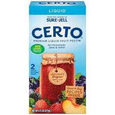The average dry pectin comes in a box with a 1.75 ounce (49 grams) packet. Certo Fruit Pectin Liquid 6oz Target