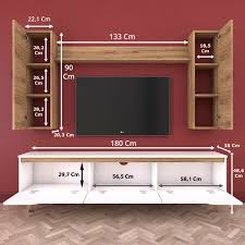 Rani D1 Duvar Rafli Kitaplikli Mdf Tv Unitesi Duvara Monte Dolapli Ahsap Ayakli Tv Sehpasi Beyaz Ceviz M2 Mobilya Kitaplik Kitapliklar