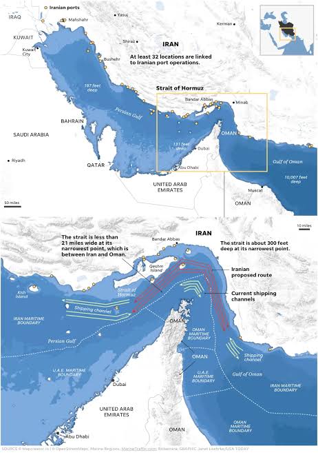 The Strait of Hormuz: A highly contested maritime bottleneck., AI generated