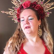 Flower Halo Crown, Red Flower Crown, Gold Goddess Headpiece, Wedding Crown,  Bridal Headpiece, Gold Crown, Gold Halo Crown