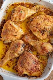 Baked chicken thighs with lots of garlic, crispy skin and so juicy inside! Oven Fried Chicken Super Crispy Dinner Then Dessert