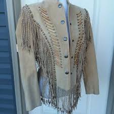 Details About Cripple Creek Tan Beaded Suede Leather Fringe Military Jacket Womens Size S