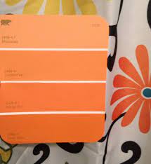 Behr burnt orange was a large part of the decoration scene from the seventies. Behr Orange Color Pallet Leaning Toward Carrot Stick Bottom Color Basement Paint Colors Painting Bathroom Bedroom Orange