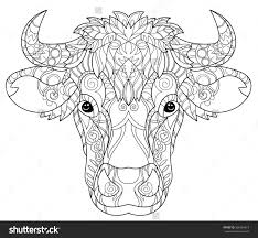 Hand Drawn Doodle Outline Cow Head Decorated With Ornaments Vector Zentangle Illustration Cow Head How To Draw Hands Cow Coloring Pages