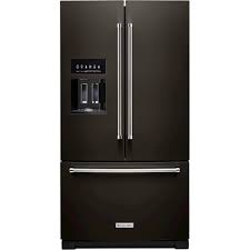 Side by side refrigerator in black stainless steel with print shield, counter depth Kitchenaid 27 Cu Ft French Door Refrigerator Black Stainless Steel With Printshield Finish Krff507hbs Best Buy