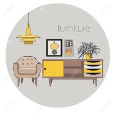 Vector Furniture Living Room Interior Design Elements Mid Century Modern Retro Interior Designer Logo Interior Design Logo Inspiration Interior Design Sketches