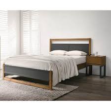 Curved upholstered king/california king headboard in cloud grey. Amelia Dark Grey Bed Finished With Walnut Panels By Harmony