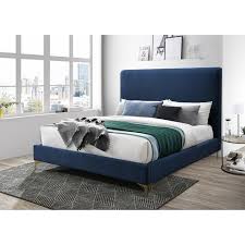 Gold wingback upholstered bed with high footboard bed. Leopold Velvet Upholstered Headboard Bedframe With Gold Feet
