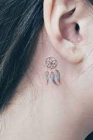 The design is simple and timeless and can be worn on any part of the body. 20 Cute Behind The Ear Tattoos For Women Dream Catcher Tattoo Small Dream Catcher Tattoo Design Behind Ear Tattoos