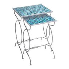 Our Intriguing Nesting Tables Feature Gorgeous Hand Placed Glass Tiles In A Pattern Of Rich Blue And Nesting Tables Outdoor Accent Table Outdoor Furniture Sale