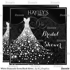 White Diamonds Gown Black Silver Bridal Shower Invitation Zazzle Com Silver Glitter Wedding Invitations Bridal Shower Theme Black Wedding Invitations
