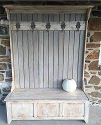 Rustic White Hall Tree With A Crisply White Pumpkin Farmhouse Style Furniture Mud Room Hall Tree Reclaimed Wood Furniture