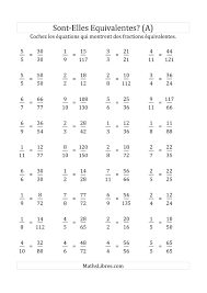 Ces Fractions Sont-Elles Équivalentes (Facteurs de 5 à 15) (A) Fiches d' Exercices sur les Fractions | Math fractions, Algebra worksheets, Fractions