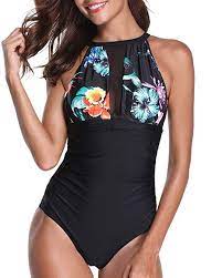 Holipick Women One Piece Flower Print Keyhole Mesh Halter Plunge Ruched Monokini Bathing Suits At Ama Women S One Piece Swimsuits One Piece One Piece For Women