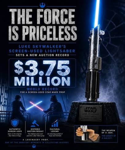 ⚔️ The Force Is Priceless: Luke Skywalker's Legendary Lightsaber Sells for  a Record-Breaking $3.75 Million 🌌 A galaxy far, far away has just made  auction history. One of the most iconic movie