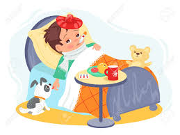 SVG, Vettoriale - Bambino Malato A Letto. Ragazzino Malato A Letto Con  Termometro In Bocca, Cucciolo Lecca La Mano, Raffreddore E Influenza,  Trattamento E Guarigione, Carattere Malsano Con Febbre, Concetto  Vettoriale. Image