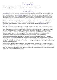 The gerhardts' search for rye intensifies; The Birthday Party Summary